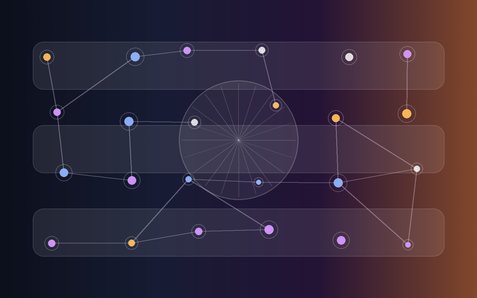Visual abstracto de una red de automatización y flujos internos